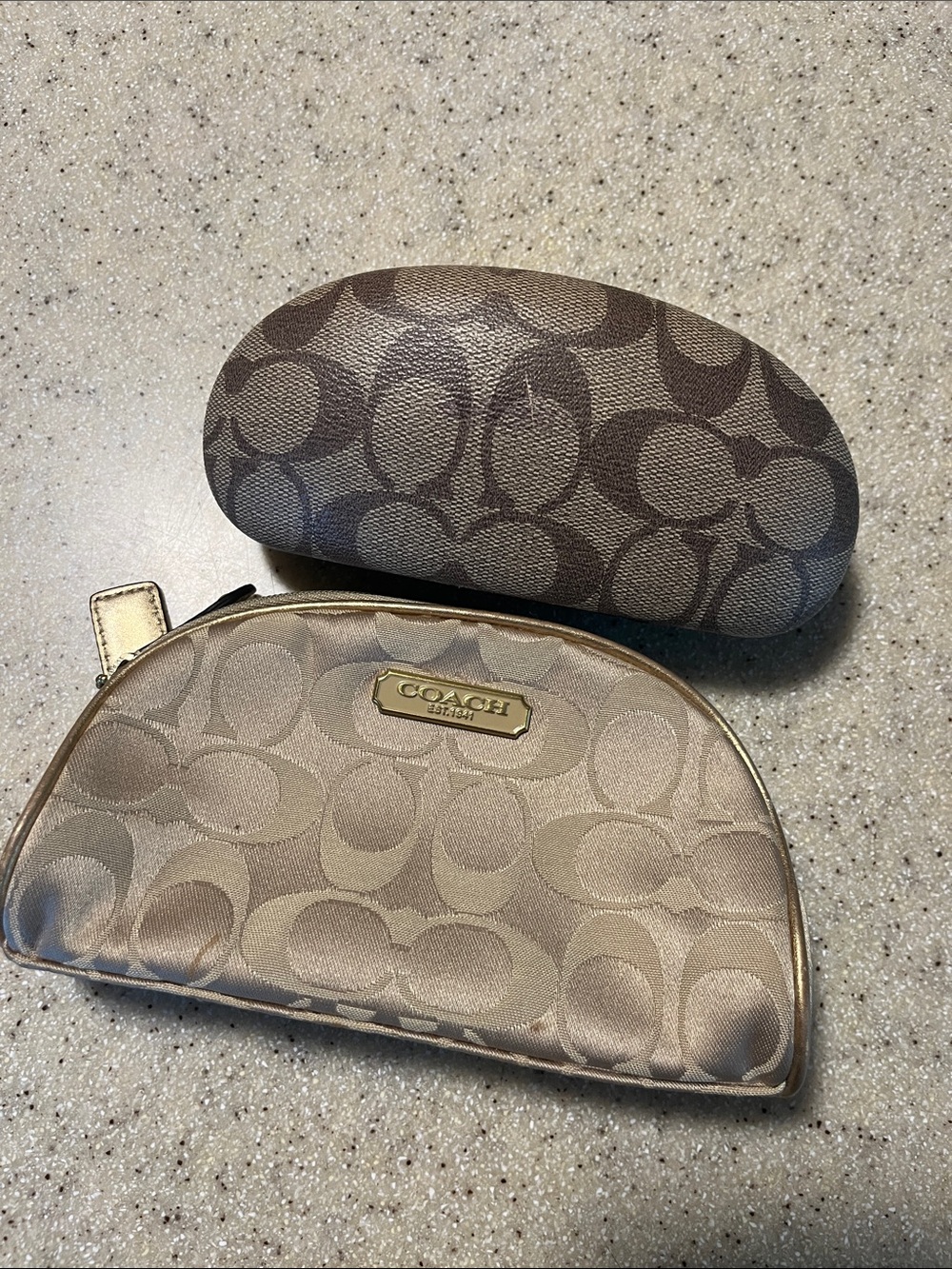 Coach Signature Monogram Cosmetic Pouch & Eyeglass Case in Taupe